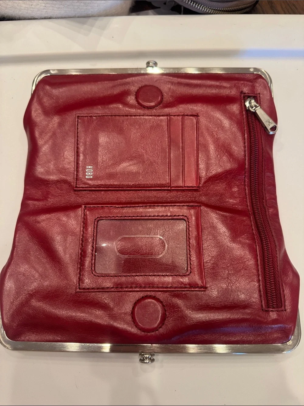 HOBO Red Leather Frame Clutch with Silver Trim